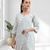 Women's linen sky blue embroidered short kurta with pant