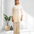 Women's linen cream embroidered short kurta with pant