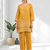 Women's linen mustard embroidered short kurta with pant
