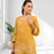 Women's linen mustard embroidered short kurta with pant
