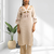 Women's linen beige embroidered long kurta with pant