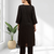 Women's linen black embroidered long kurta with pant
