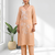 Women's linen coral embroidered long kurta with pant