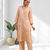 Women's linen coral embroidered long kurta with pant