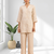 Women's linen cream embroidered short kurta with pant