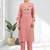 Women's linen pink embroidered long kurta with pant