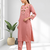 Women's linen pink embroidered long kurta with pant