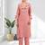 Women's linen pink embroidered long kurta with pant