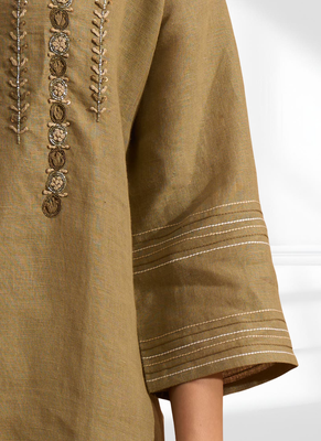 Women's linen light brown embroidered only top 4