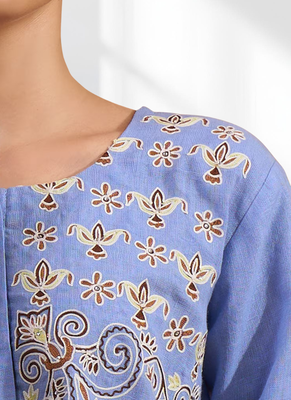 Women's cotton, linen sky blue embroidered only top 4