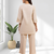 Women's linen beige embroidered short kurta with pant