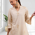 Women's linen beige embroidered short kurta with pant