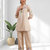 Women's linen cream embroidered short kurta with pant