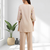 Women's linen cream embroidered short kurta with pant