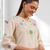 Women's linen cream embroidered short kurta with pant