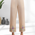 Women's linen cream embroidered short kurta with pant