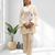 Women's linen cream embroidered short kurta with pant