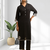 Women's linen black embroidered long kurta with pant