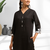 Women's linen black embroidered long kurta with pant