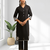 Women's linen black embroidered long kurta with pant