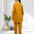 Women's cotton linen yellow embroidered short kurta with pant