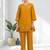 Women's cotton linen yellow embroidered short kurta with pant