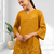 Women's cotton linen yellow embroidered short kurta with pant