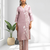 Women's linen pink embroidered long kurta with pant