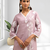 Women's linen pink embroidered long kurta with pant