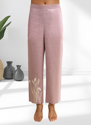 Women's linen pink embroidered long kurta with pant 5