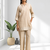 Women's linen beige embroidered short kurta with pant