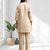 Women's linen beige embroidered short kurta with pant