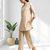 Women's linen beige embroidered short kurta with pant