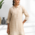 Women's linen beige embroidered short kurta with pant