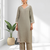 Women's linen gray embroidered long kurta with pant