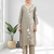 Women's linen gray embroidered long kurta with pant