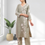 Women's linen gray embroidered long kurta with pant