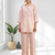 Women's linen pink embroidered short kurta with pant