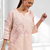 Women's linen pink embroidered short kurta with pant
