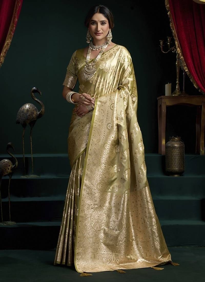 Mehendi banarasi silk saree with zari weaving saree