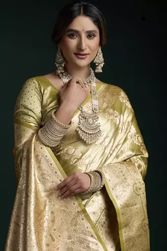 Mehendi banarasi silk saree with zari weaving saree