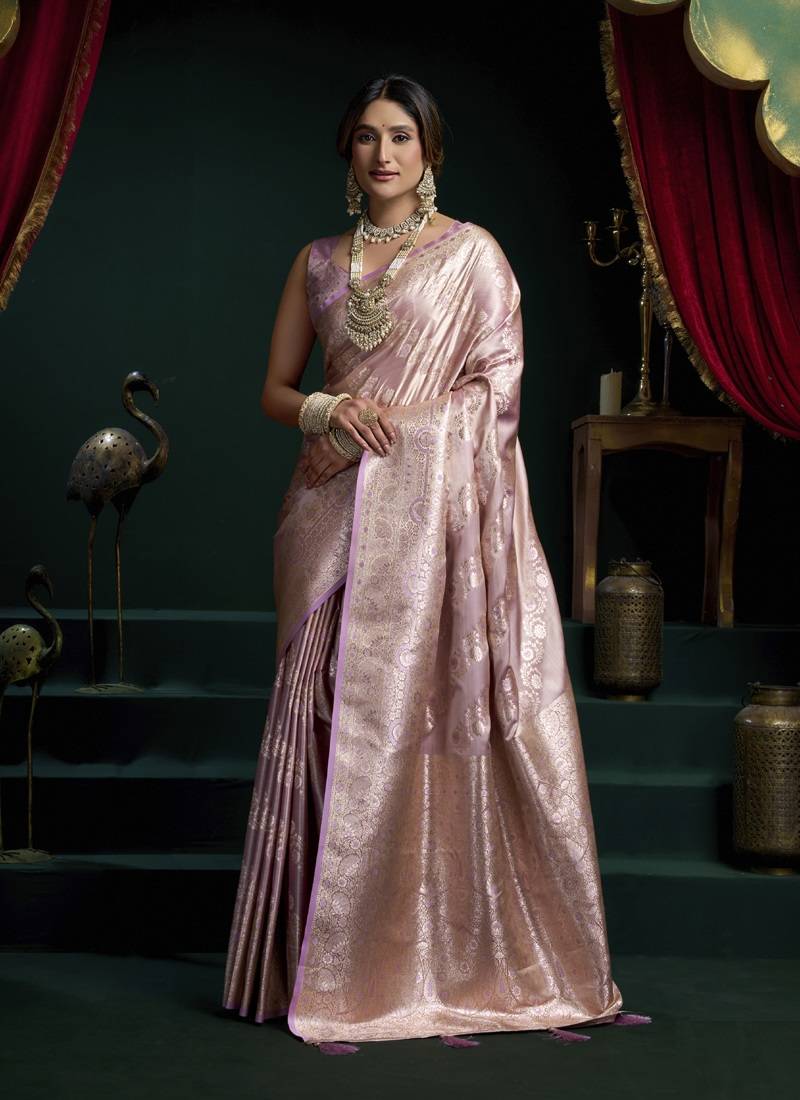 Lavender banarasi silk saree with zari weaving saree