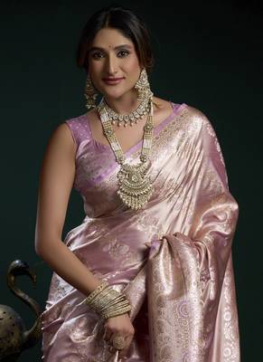 Lavender banarasi silk saree with zari weaving saree 2