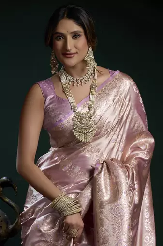 Lavender banarasi silk saree with zari weaving saree