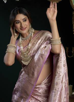 Lavender banarasi silk saree with zari weaving saree 3