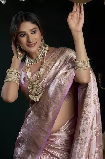 Lavender banarasi silk saree with zari weaving saree