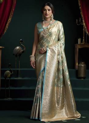 Sky blue banarasi silk saree with zari weaving saree 1