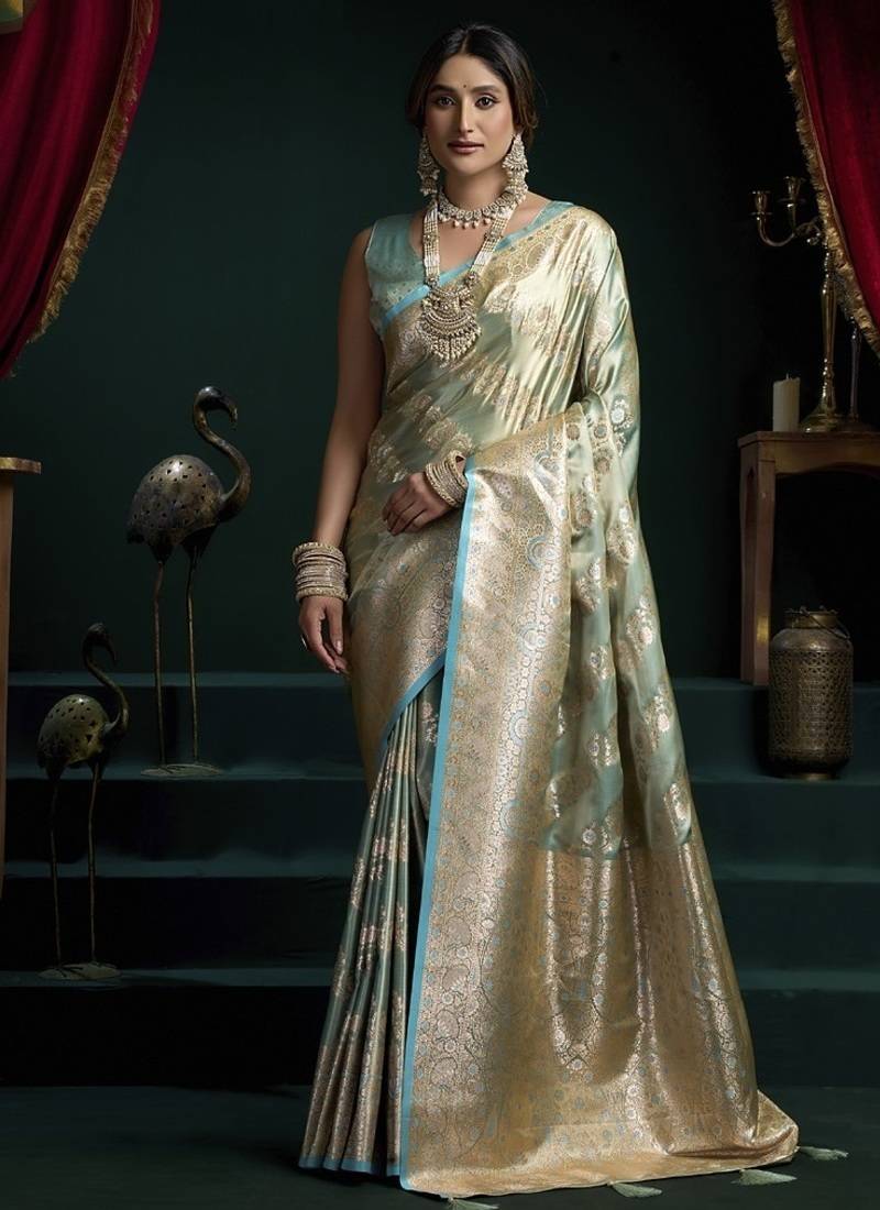 Sky blue banarasi silk saree with zari weaving saree