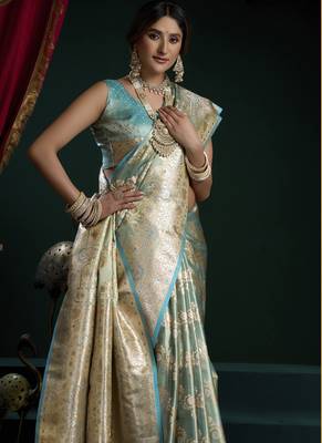 Sky blue banarasi silk saree with zari weaving saree 2