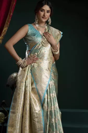 Sky blue banarasi silk saree with zari weaving saree